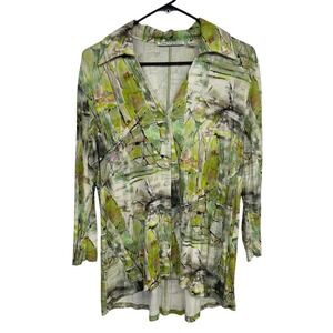 Wearable Art Tunic‎ Top L Abstract Green Watercolor Artsy Lagenlook Sno Skins